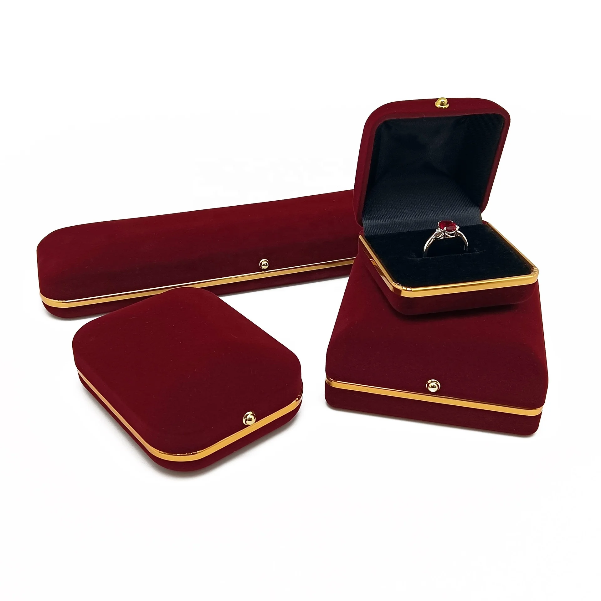 Factory In Stock Luxury Velvet Fashion Jewelry Rings Gift Box Pack Package