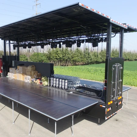 HUAYUAN 40ft*29ft full hydraulic mobile gospel crusade outreach stage semi-trailer for churches