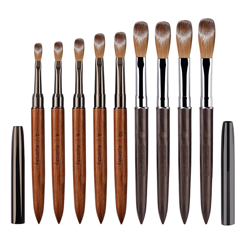 Professional 100% Real Kolinsky Nail Brush Wooden Handle Custom Logo Handmade Oval Crimped Sable Kolinsky Acrylic Nail Art Brush
