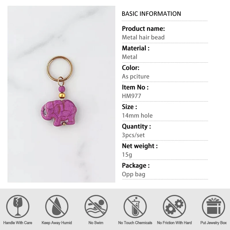 Zoesoul Wholesale Purple Elephant Shell Dreadlock Ring Loc Jewelry set Hair Jewelry