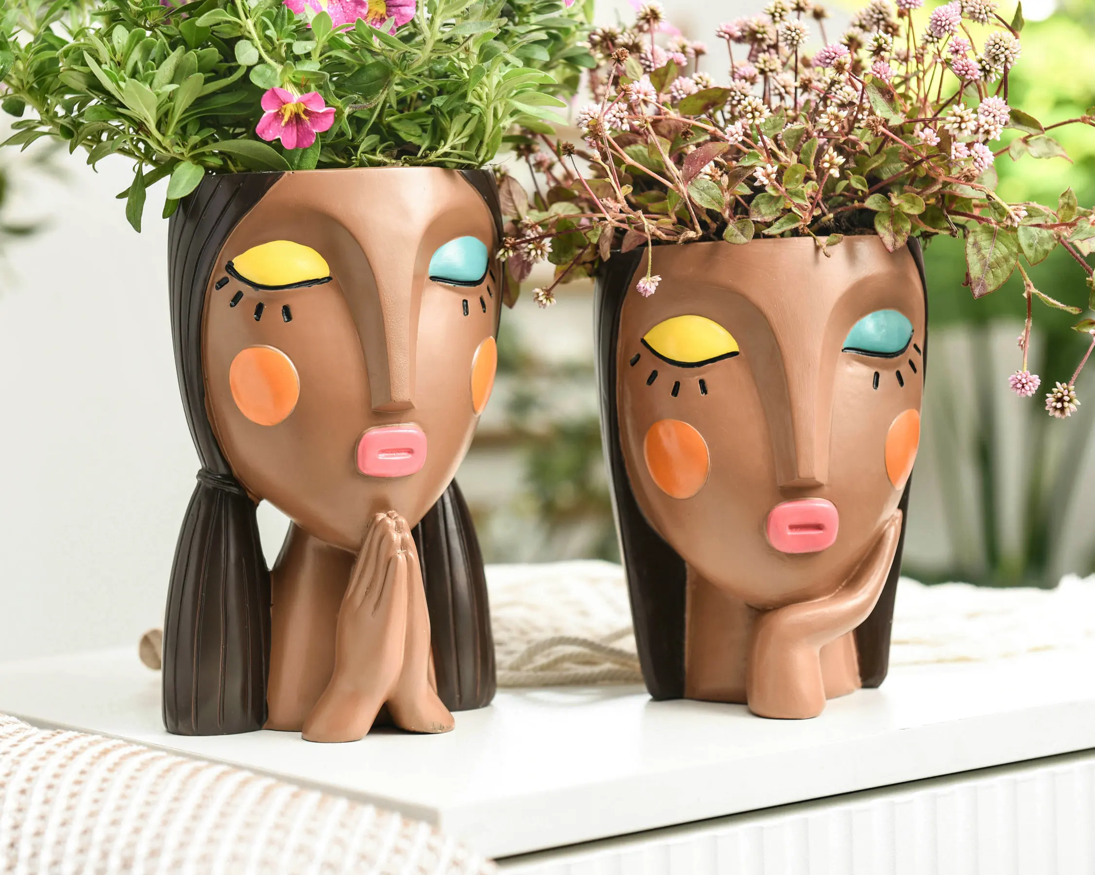 Creative Resin Statue Design Desktop Flower Succulent Pot Face Head for Home Garden Unique Face Planter Indoor Decor