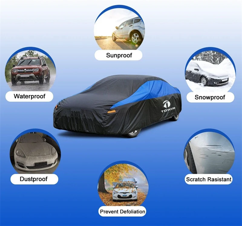 Outdoor Universal Polyester Full Car Covers Waterproof All Weather UV Protection Sedan/SUV Car Cover