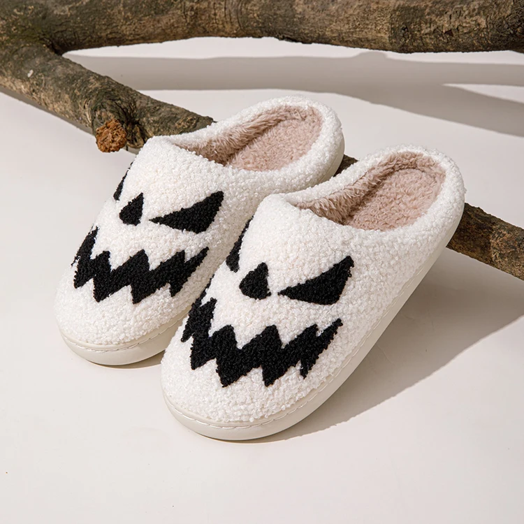 Оптовая продажа плюшевые теплые жуткие фонари пушистые меховые Хэллоуин Джек о фонарь тыквенные домашние тапочки для