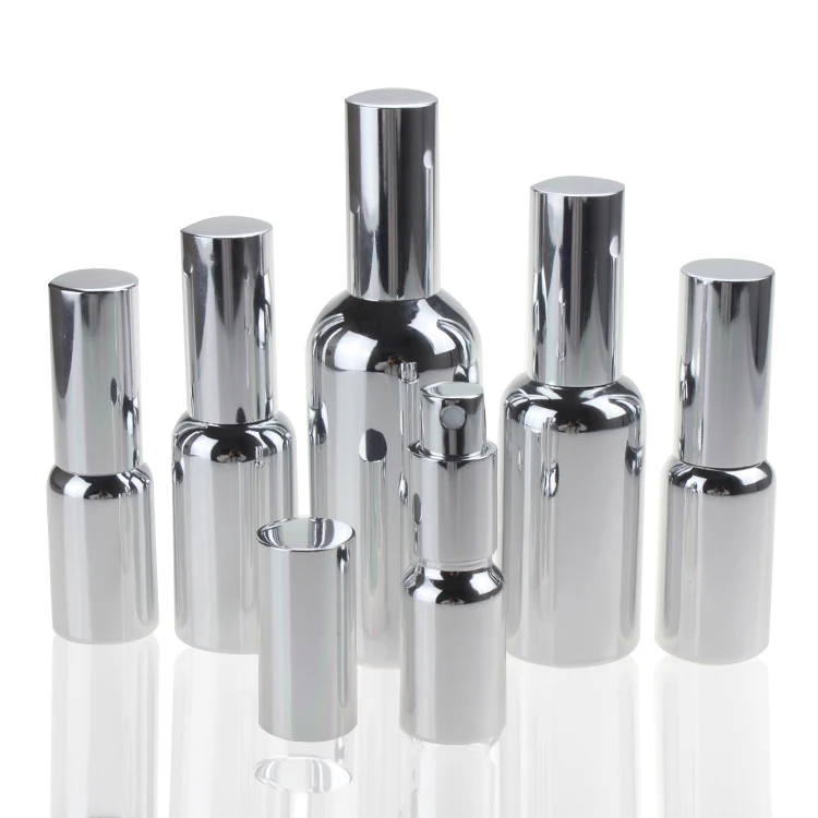 High-Grade Chrome Silver Glass Perfume Bottles Mini 10ml 15ml 20ml 30ml 50ml 100ml Fine Mist with Hot Stamping and Spray Pumps