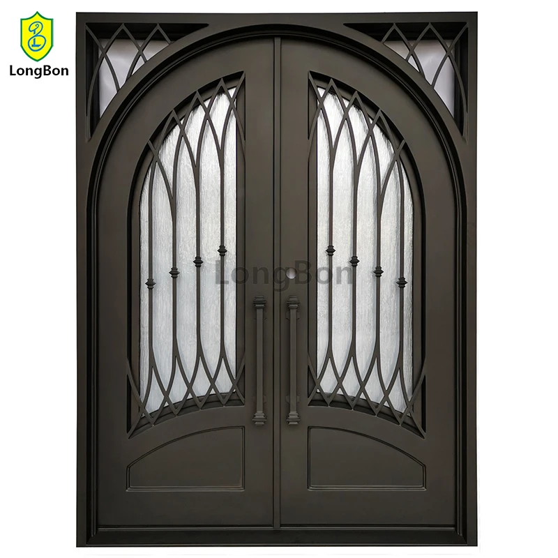 Entrance Doors Wrought Metal Front Door Glass Swing Iron Double Entry Doors Exterior Designs Modern for Home Steel Anti-theft