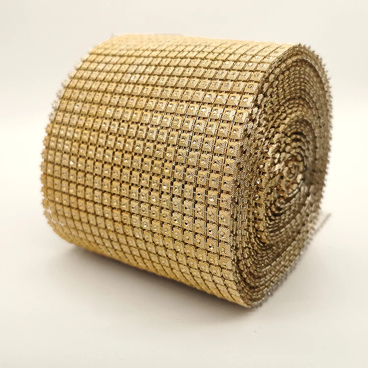 wholesale 20 row Artificial rhinestone golden sequins Mesh Wrap ribbon for sandals decor
