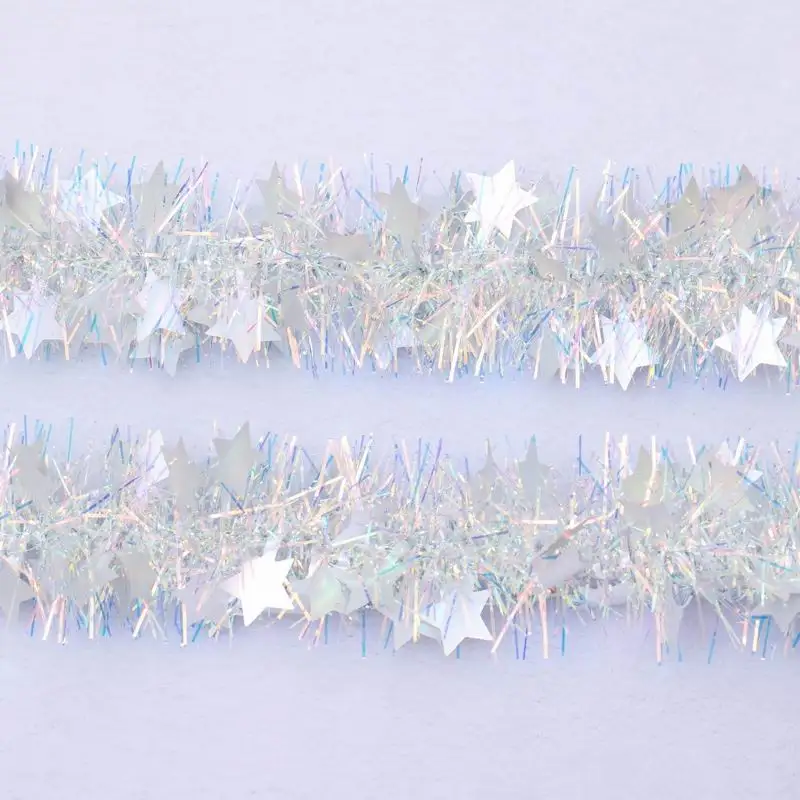 Party Christmas tinsel garland decorative PET tinsel garland with blue star decoration
