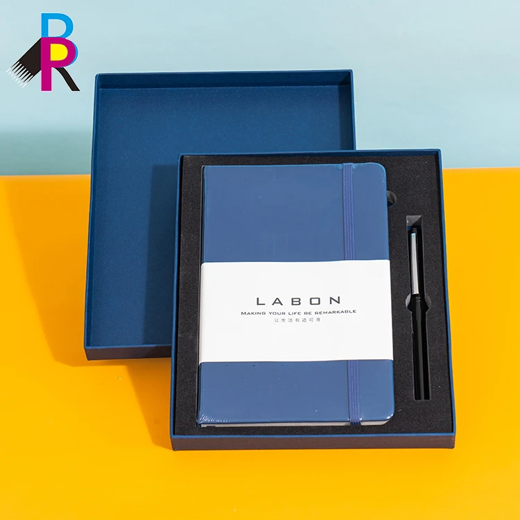 Customizable logo diary pu hardcover business a5 journal gift set leather custom notebook