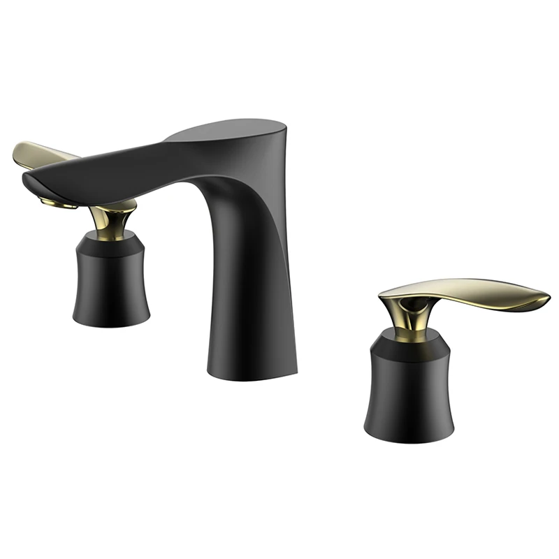 Luxury Double Handles 3 Holes Deck Mounted Brass Bathroom Sink Faucet Mixer Tap