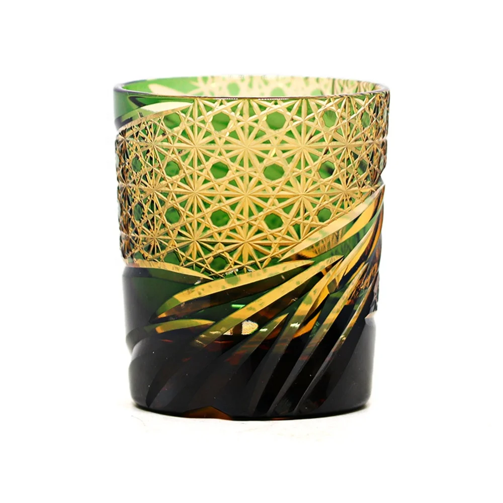 Handmade Crystal Glass  Japanese Cup Hand Cut Whisky Cup Gift Package Amber Glass  Red Or Blue Cup Drinking Glass