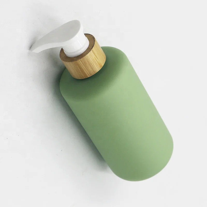 Manufacturer Eco-friendly 100% PCR HDPE PET Custom 200ml 250ml 500ml 600ml Soft Touch Plastic Bottle with Wooden Bamboo Pump Cap