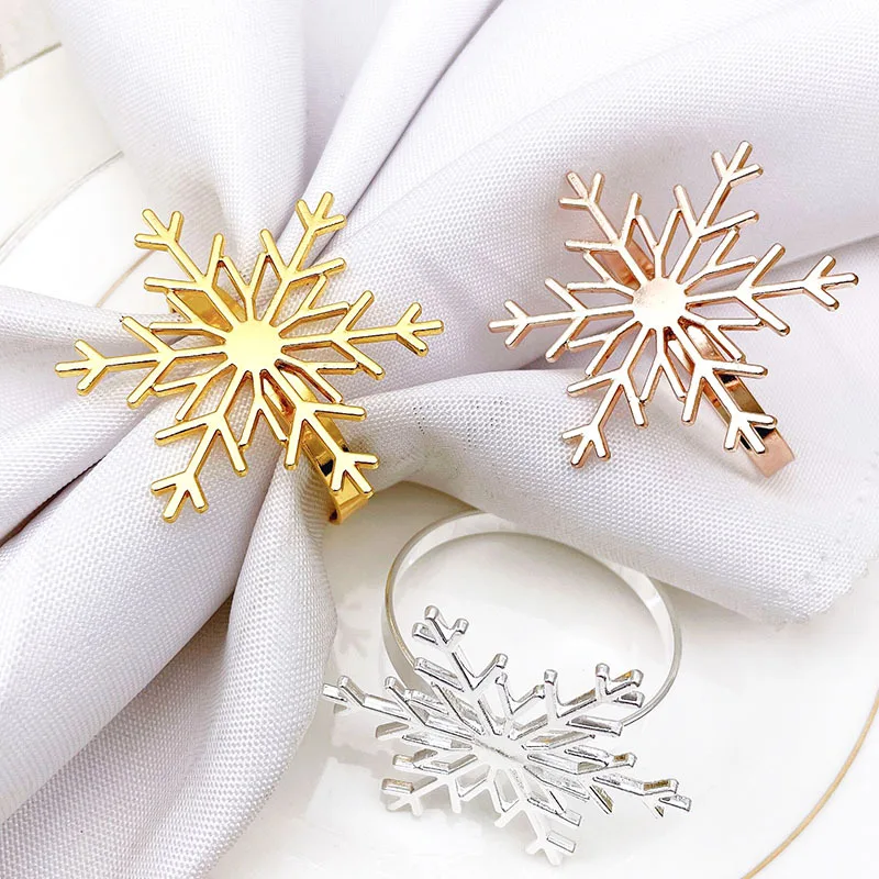 Christmas snowflake napkin ring metal napkin buckle table decoration golden napkin ring