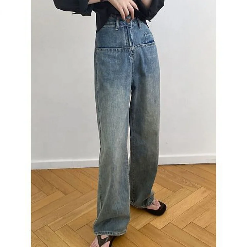 SKYKINGDOM new style floor length high waist women loose big wide leg denim jeans