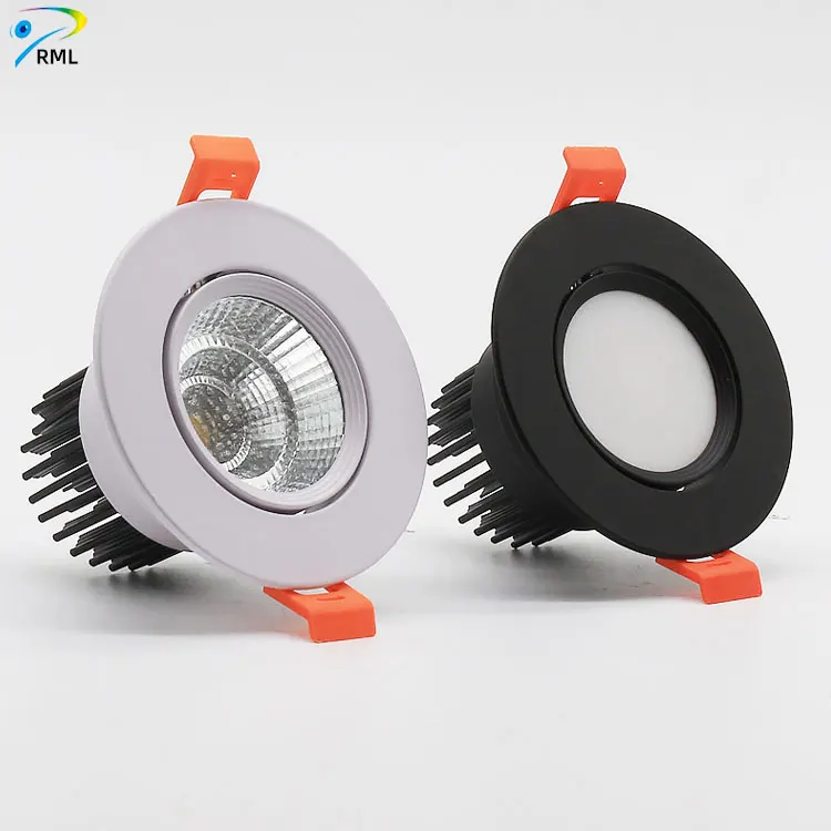 Точечный Светодиодный Светильник направленного света встраиваемый потолочный круглый черный Cob светильник с регулируемой яркостью IP20 5 Вт 7 10 12 15 20