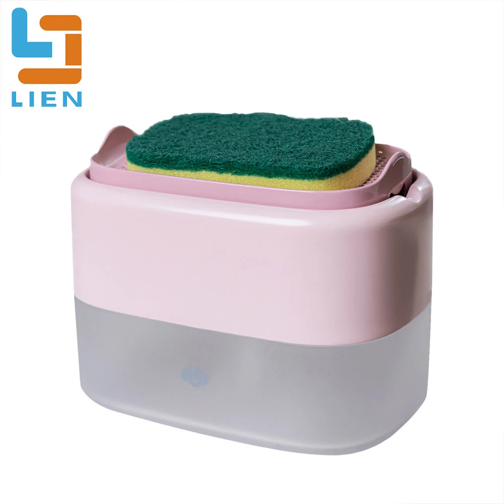 2022 latest design 2 in 1 hand press liquid dish washing sponge pump soap dispenser for kitchen sink