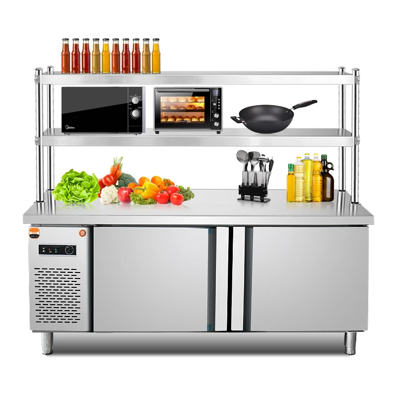 Fresh-keeping refrigerated work table Kitchen refrigerator stainless steel flat cold