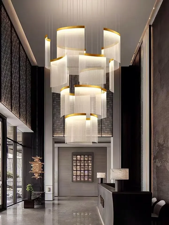Nordic Luxury LED Lamp Modern Large High Spiral Stairs Pendant Light Long Staircase Chandelier Ceiling Chandelier