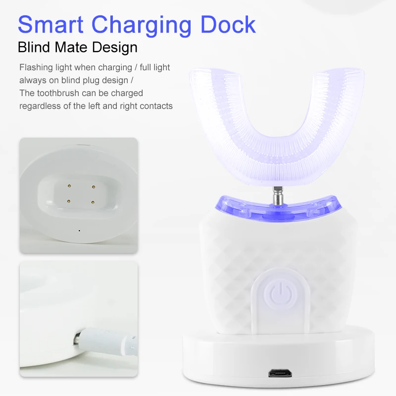 U Shaped Electric Toothbrush Teeth Whitening Dental Device 360 Degrees Ultrasonic Silicone Automatic Electric Toothbrush IPX7