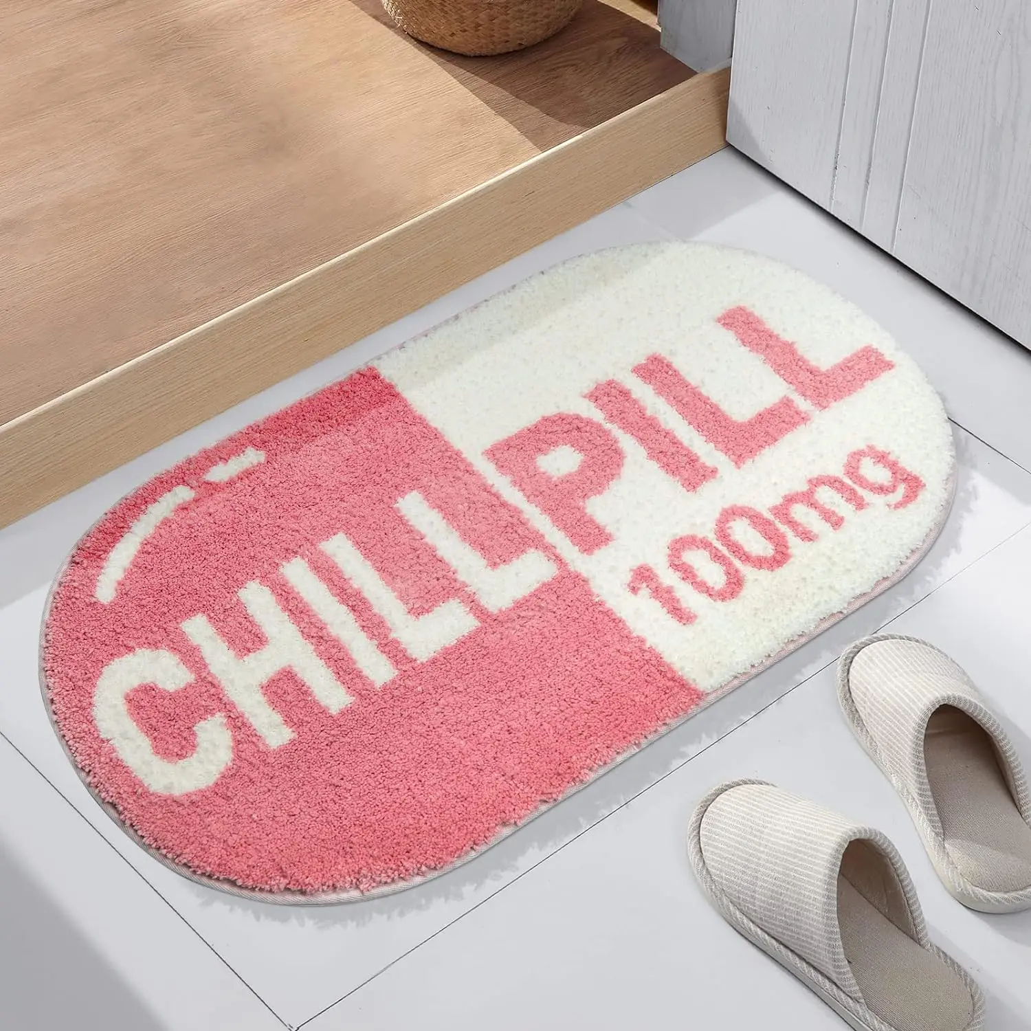 Funny Cute Non Slip Washable Absorbent Chill Pill Bath Mat Small Pink Bathroom Rugs Preppy Bathroom Decor Aesthetic Bath Rug