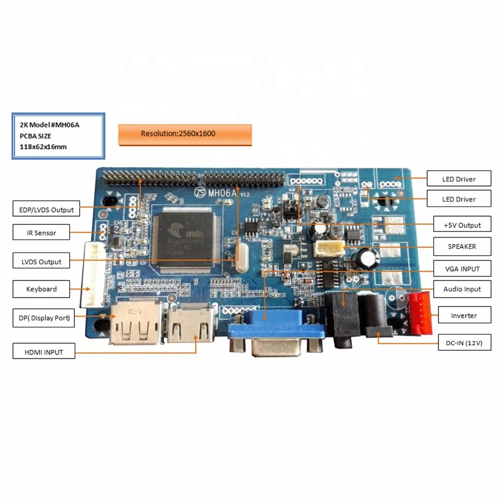 MH06A 2560x1600 QHD LCD 2K controller board and LCD panel AD driver board