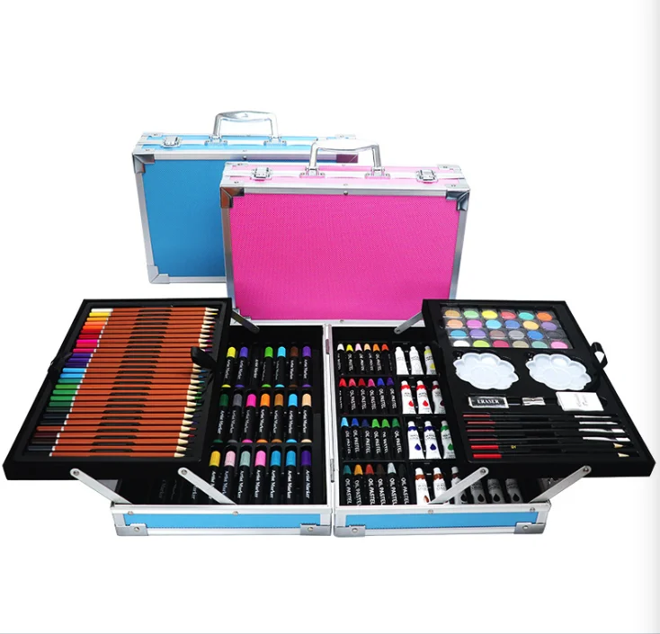 130pcs Luxury Kids Art Drawing Painting Set Wooden Gift Box