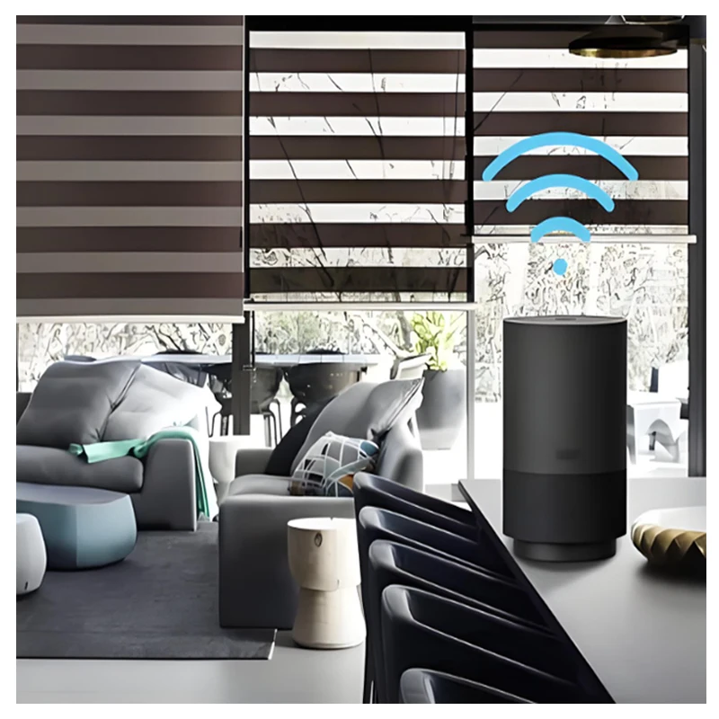 Motorized Wifi smart Home 100% Blackout double layer zebra blinds Indoor shade Window zebra roller blind