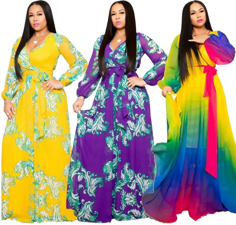
HOT SALE 2020 Fashion Casual Printing Sling Loose Colorful Long Dress Plus Size Party Women Clothing Ladies Print Apparel 