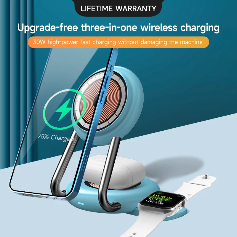 Wireless Charger Stand Portable 3 in 1 Fast Charging Station For iPhone 16/15/14/13/12 Pro Max for iWatch 9/8/7/6/5 Airpods 3/2