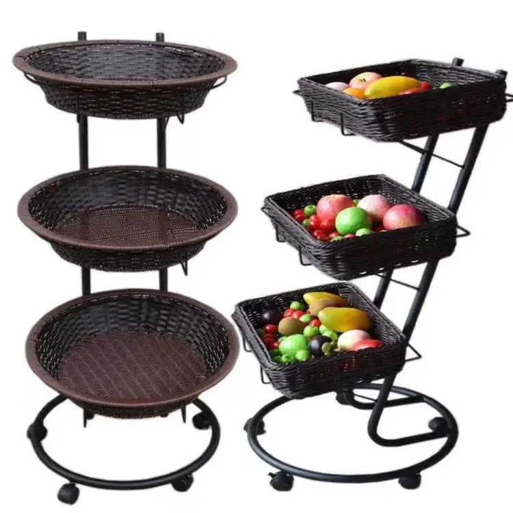 Wholesale Round Plastic Storage Basket Woven Storage Baskets Restaurant Bread Fruit Vegetables Plastic Rattan Wicker Basket