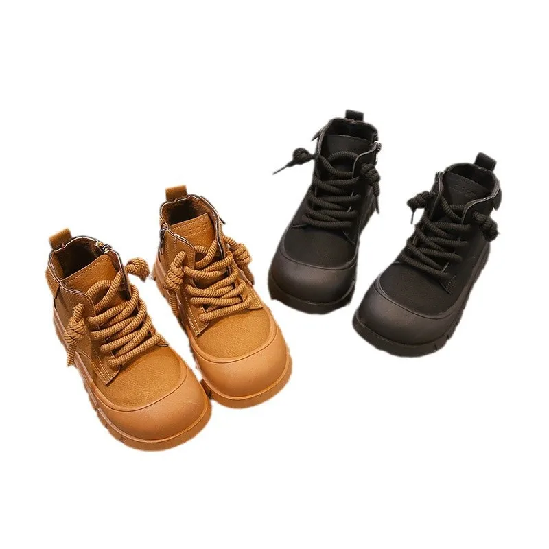 2025 New Fashion Anti-Slip Sole Winter Kid Shoes High Quality Soft PU Warm Plush Ankle Height Boots Boys Girls Flat Light