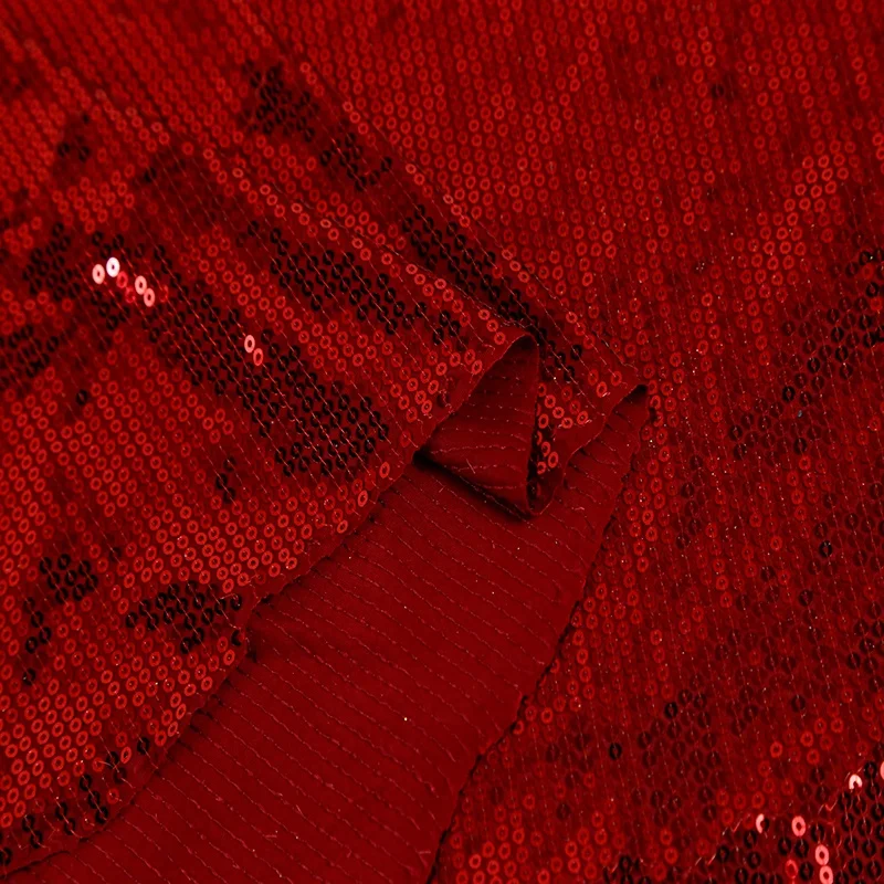 90%poly+10%spandex Knitting Red 3mm Sequin Fabric Sparkly Rose Red for Clothes Stage Party Wedding Decoration