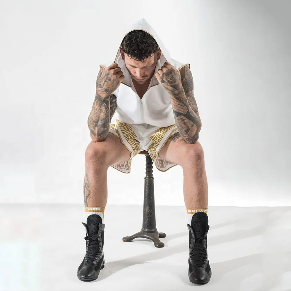 Gold black and white summer beach mma training muay thai wickedi kick pakistan boxing shorts