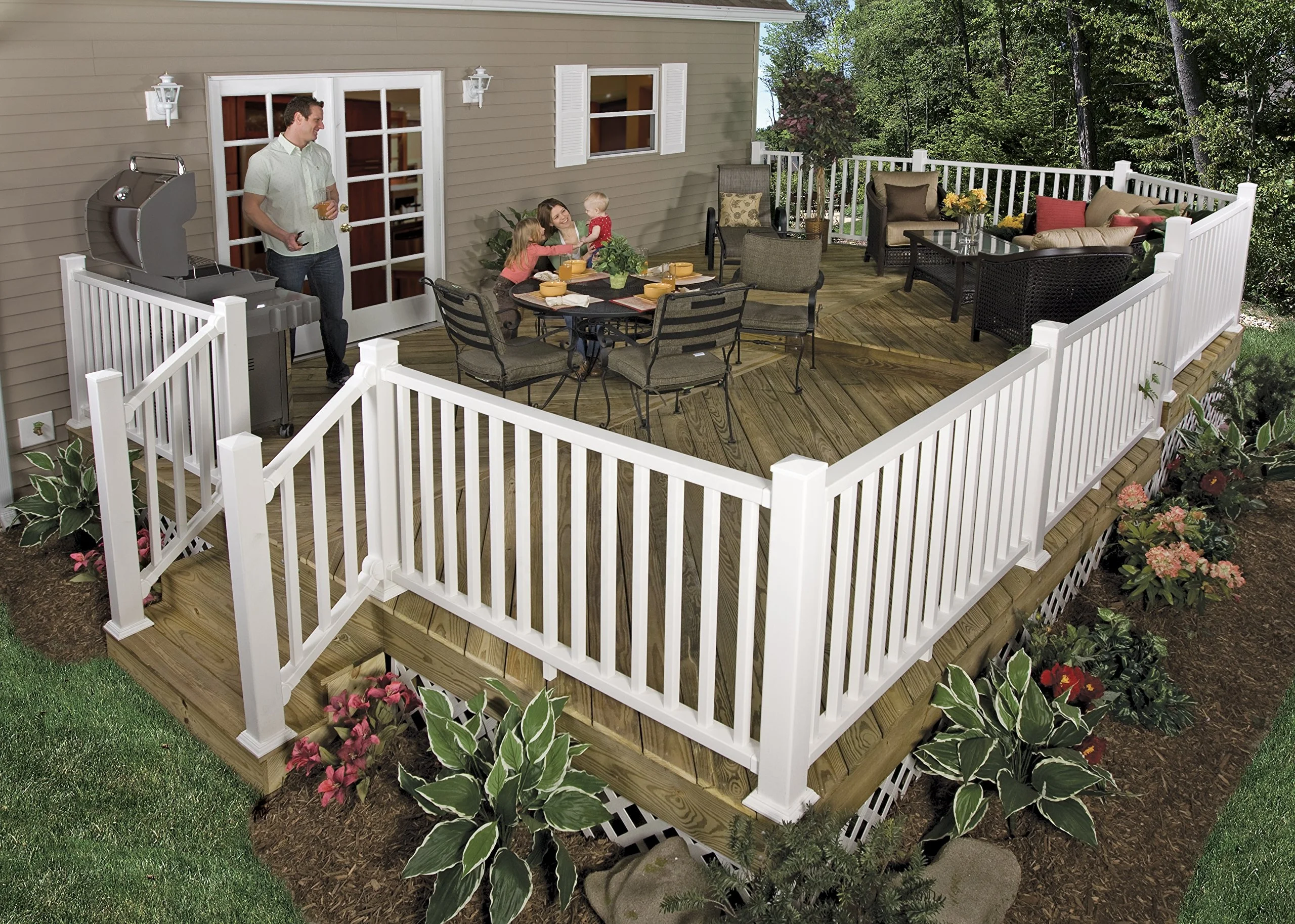 Fentech veranda white yardsmart plastic vinyl pvc front  porch deck railing with brackets