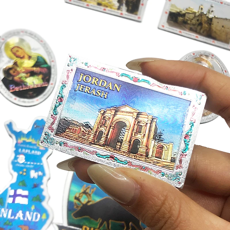 Modern Design Customized Travel Souvenir Style Aluminum Foil Fridge Magnets Resin Material Magnetic Sticker Home Tourist Theme