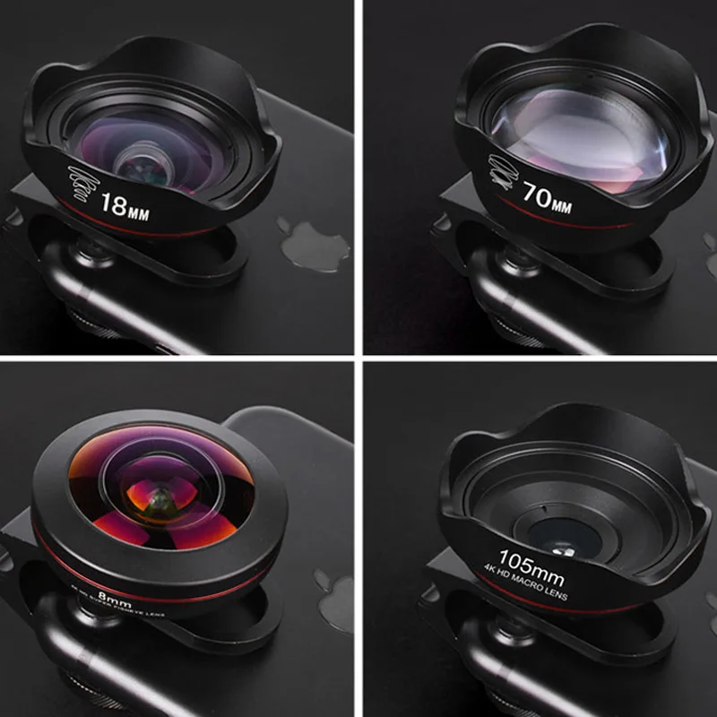 
Cell Phone Camera Lens Universal Kit 4 in 1 Mobile Phone Telescope Wide Angle Macro Fisheye Lens 