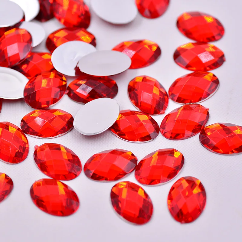 13*18mm Red Color Oval Fancy Crystal Stones Flatback Acrylic Gems Glue On Rhinestones For DIY Clothes Jewelry Crafts