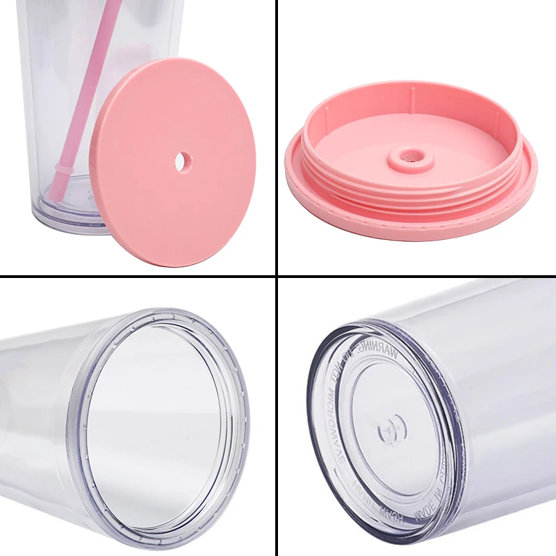 Custom Logo DIY Snow Globe Tumbler 16oz 24oz Clear Acrylic BPA FREE Glitter Double Wall Tumbler With Straw And Lid