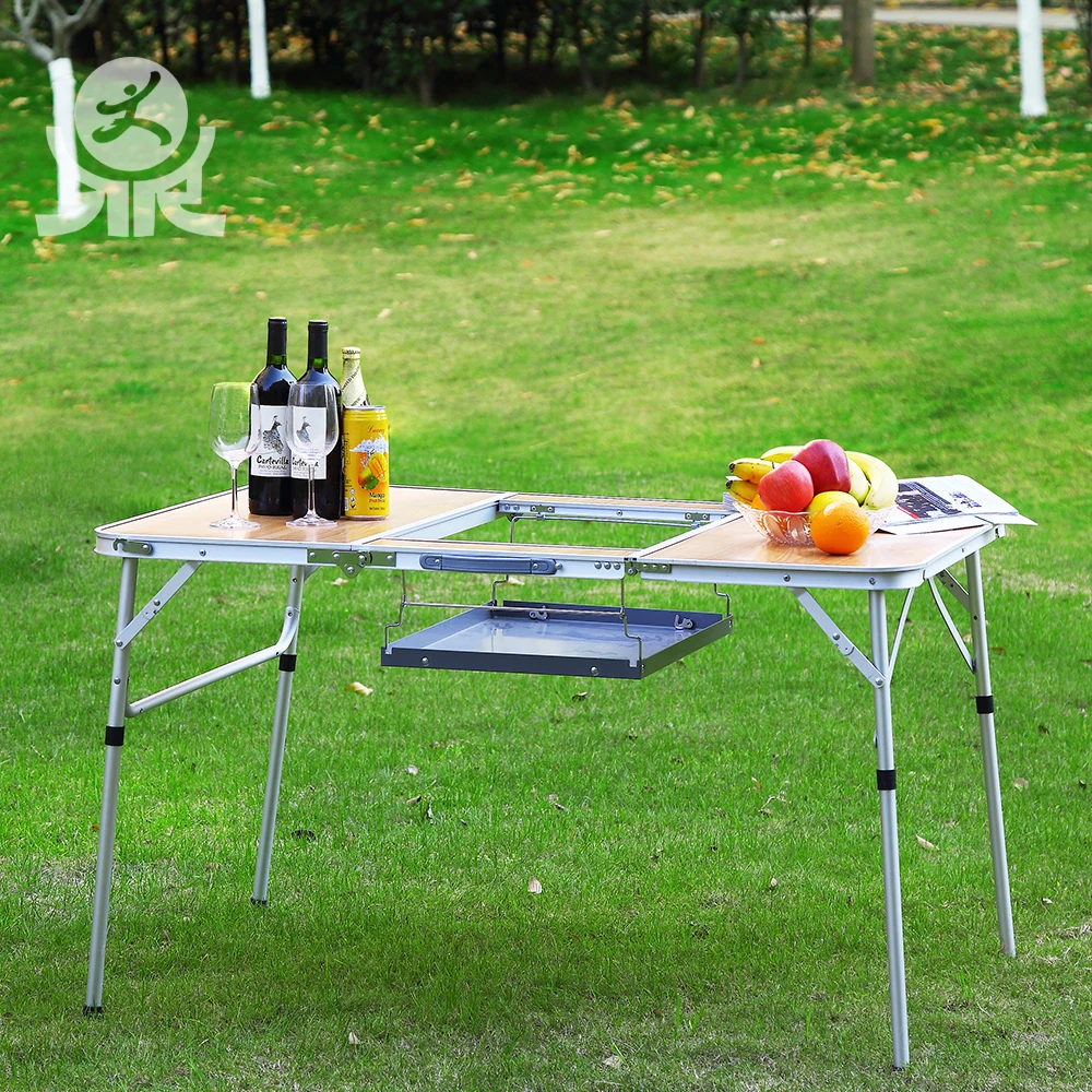 Outdoor camping self-driving picnic table multifunctional portable aluminum barbecue adjustable folding table