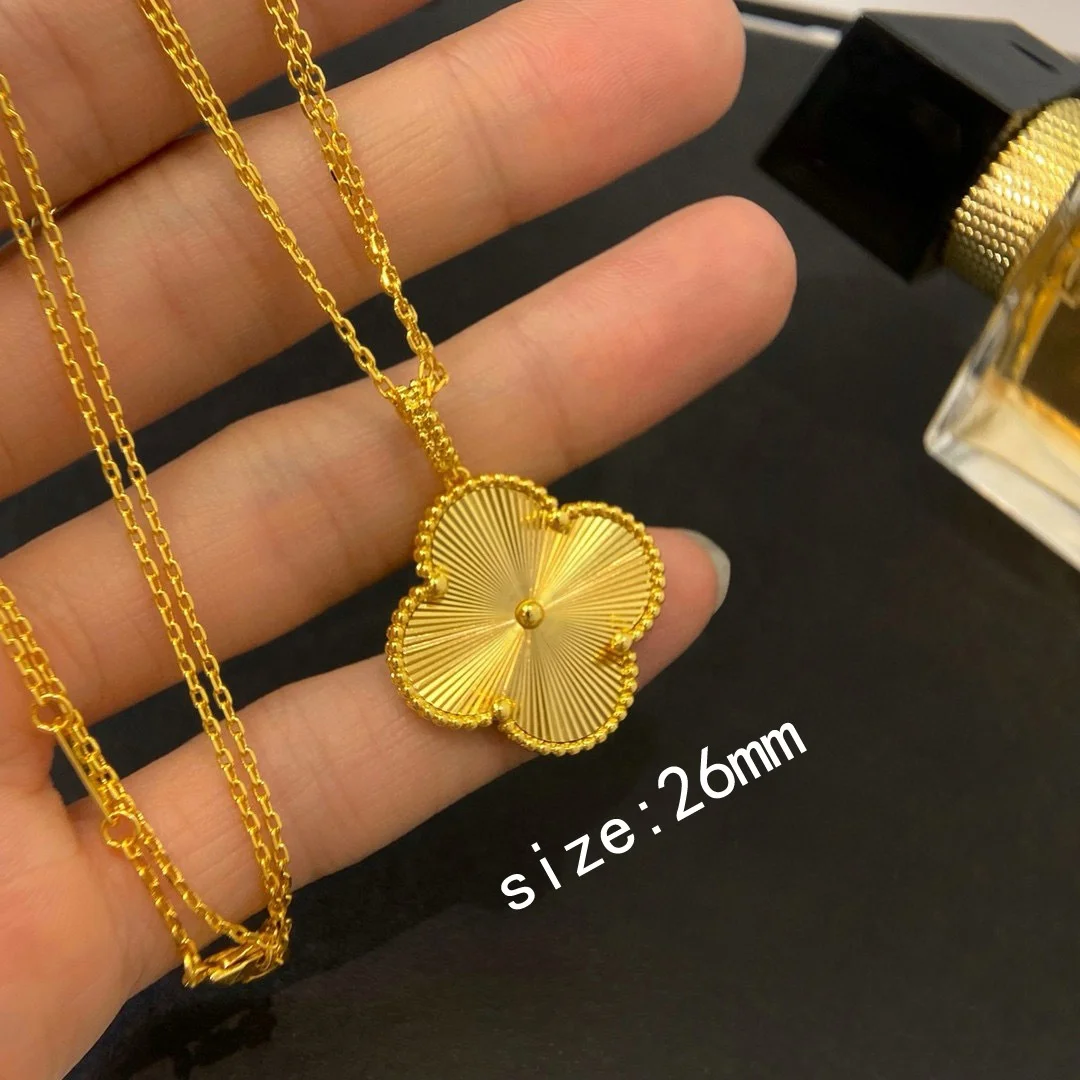 Dr.Jewelry non-tarnished Stainless Steel Double-side Natural Shell 26mm Flower Four-leaf Clover Necklace for Her Gift Jewelry