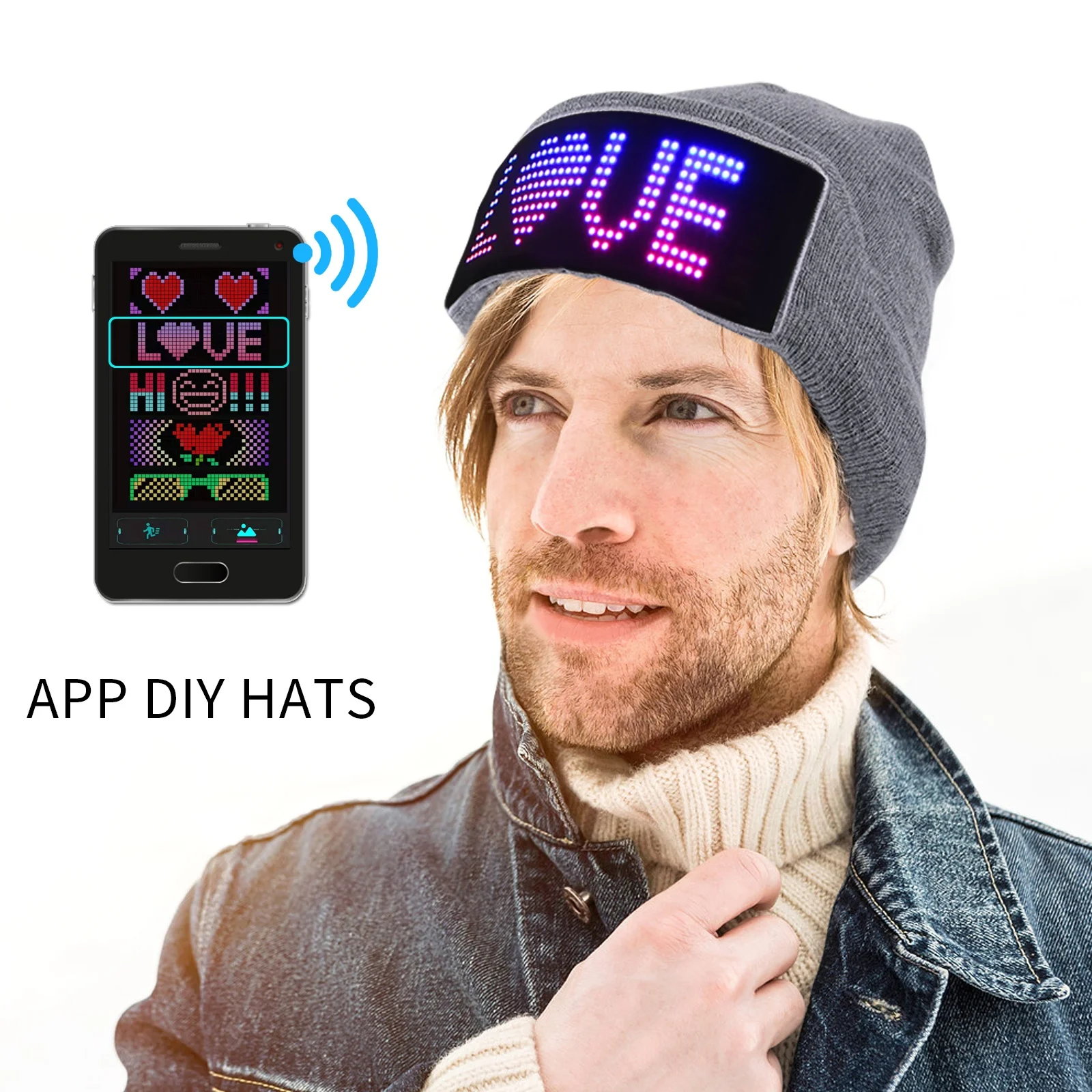 New Arrival Led Display Screen Light Up Knitted Hats App Programmable Warm Beanie Men Women Daily Hat for Winter Party Gift