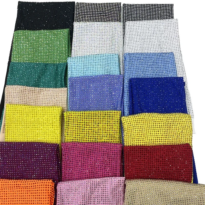 F002 elastic rhinestone fabric stretchable luxury beaded lace fabric crystal tulle fabric