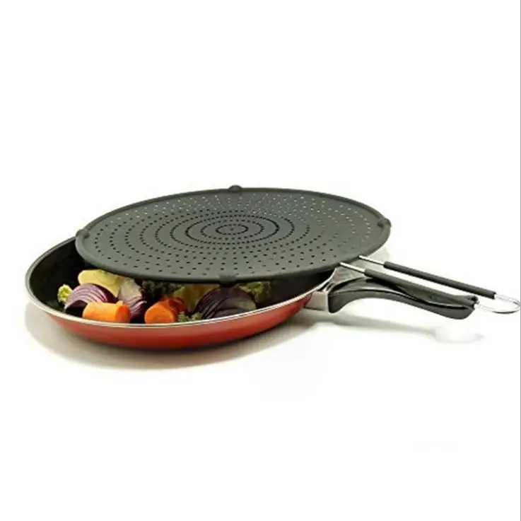 Frying Pan Grease Guard with Folding Handle Screen Cooking Splatter Silicone Splatter Screen