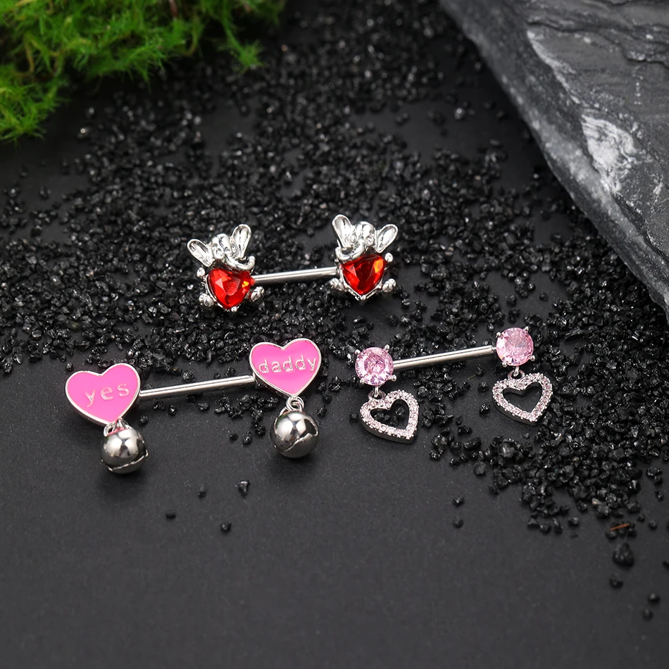 Wholesale New Sexy Medical Steel Body Nipple Piercing Stainless Steel Zircon Crystal 14G Y2K Nipple Ring Jewelry