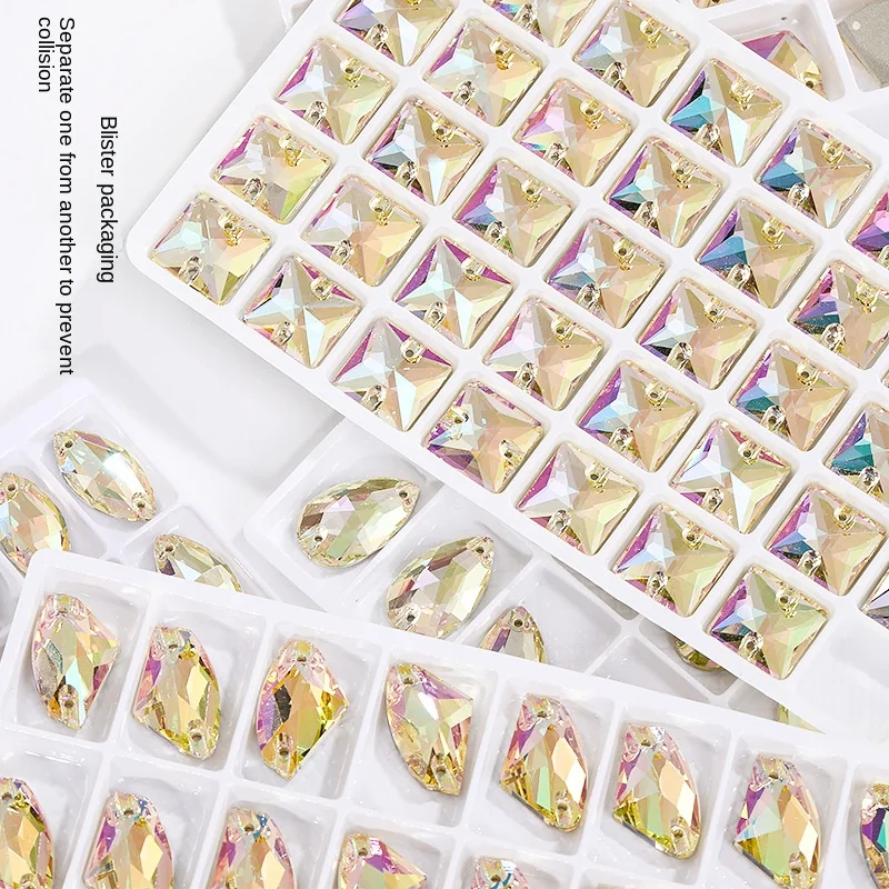 Hand Stitched K9 Crystal Stone Flat Buckle Water Drop & Double Diamond Design Non-Scratch Bright Flash Clothing Shoe Decoration