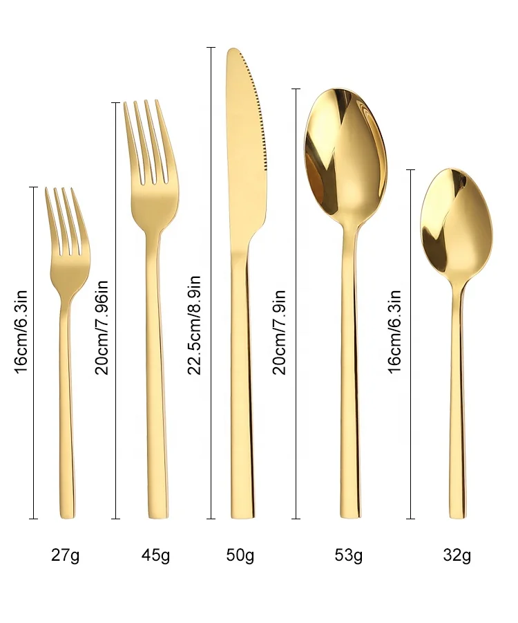 Bulk Gold Knife Fork Spoon Cutlery Set Stainless Steel Square Handle Flatware Silverware Set