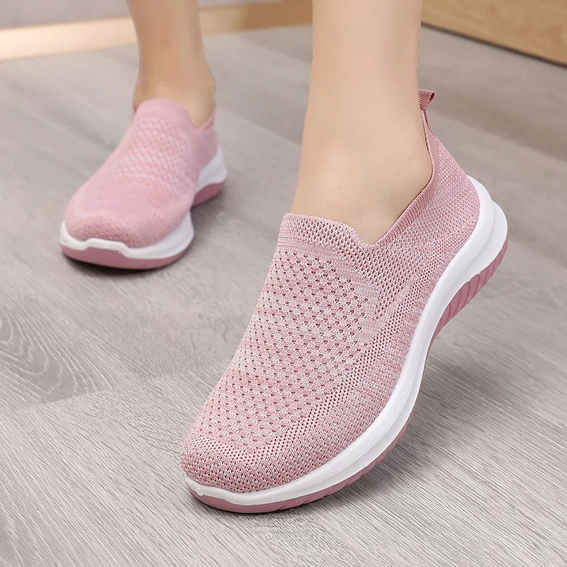 Custom Model Simple Ladies Loafer Shoes Solid Color Round Toe Soft Sole Mesh Breathable Slip-On Ladies Casual Shoes