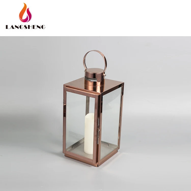 
Copper metal rose gold stainless steel candle holder candleholder lantern for home decor 