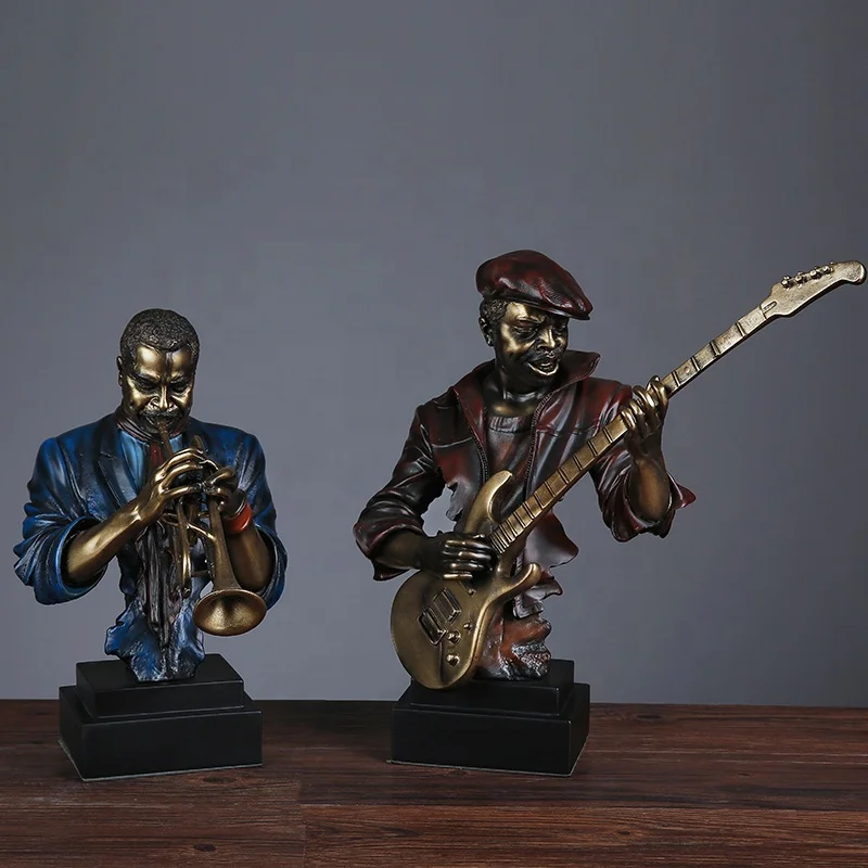 Modern Color Painted Resin Art Home Decor Musician Sax Player Bronze Bust Statues Table decor ornament