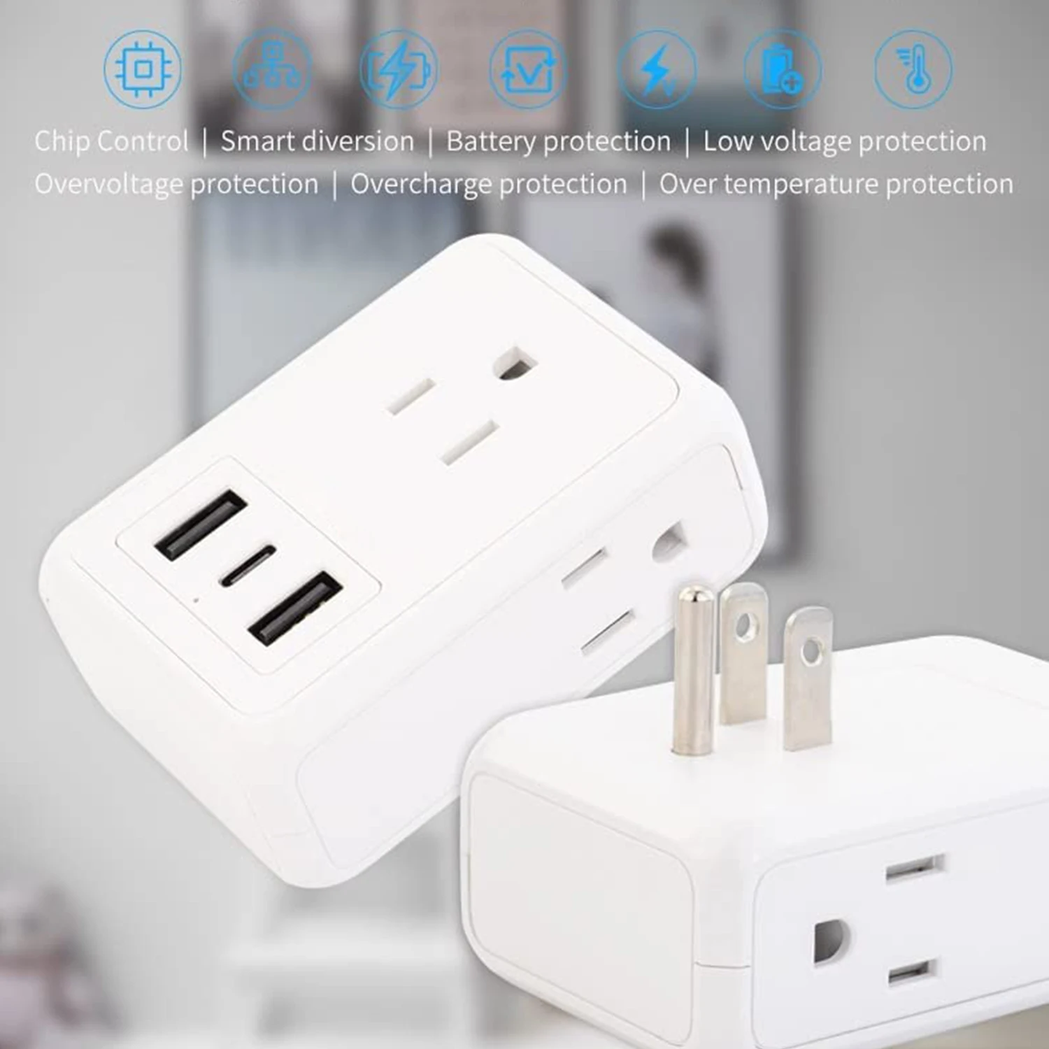 Reisende  New Smart Design US one to three multi-function wall socket 2USB+1type-c converter Wall socket power expander