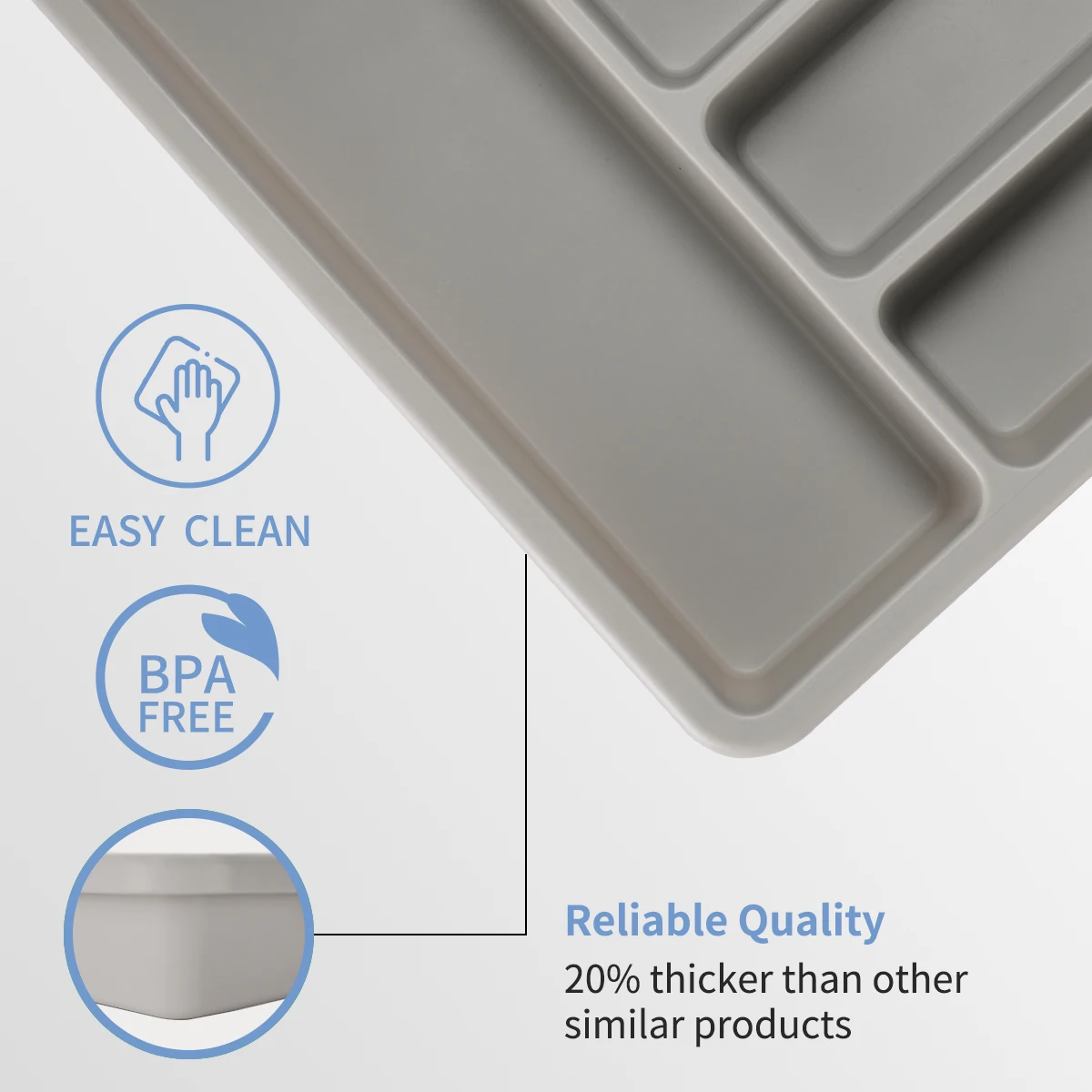 Kitchen Grey PP Material Organizer Tray For Cutlery Drawer Silverware Storage Cutlery Tray Expandable Cutlery Organizer